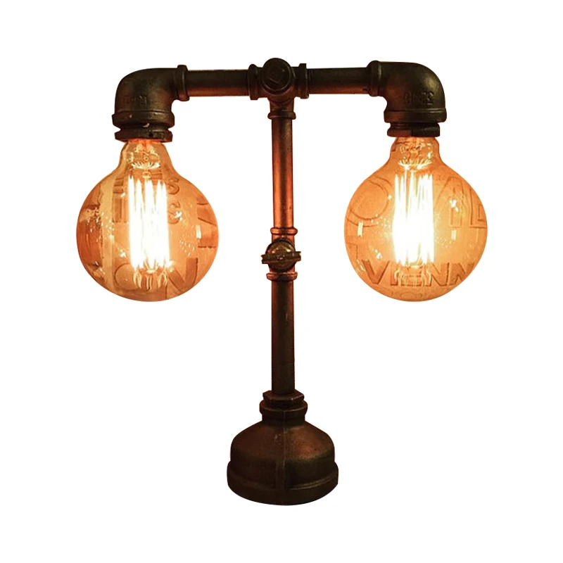 Lampe de table à 2 lumières avec conduite d'eau en métal, luminaire industriel élégant pour restaurant, noir Clearhalo