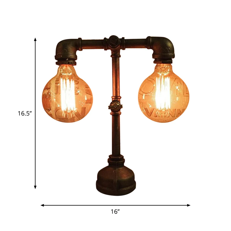 Lampe de table à 2 lumières avec conduite d'eau en métal, luminaire industriel élégant pour restaurant, noir Clearhalo