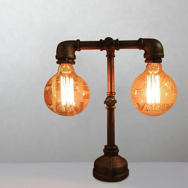 Lampe de table à 2 lumières avec conduite d'eau en métal, luminaire industriel élégant pour restaurant, noir Clearhalo
