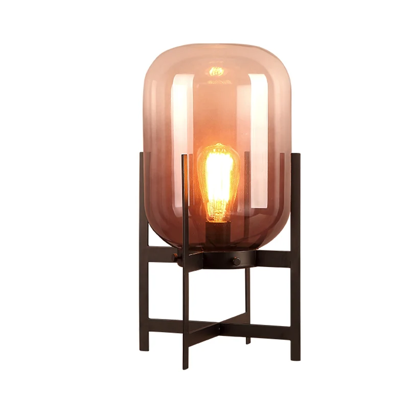 Lampe de table minimaliste à quatre têtes en métal pour salon, blanc/noir, avec abat-jour ovale en verre beige Clearhalo