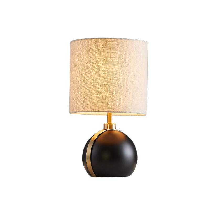 Lampe de table moderne à 1 tête en métal noir avec abat-jour cylindrique en tissu de lin noir Clearhalo