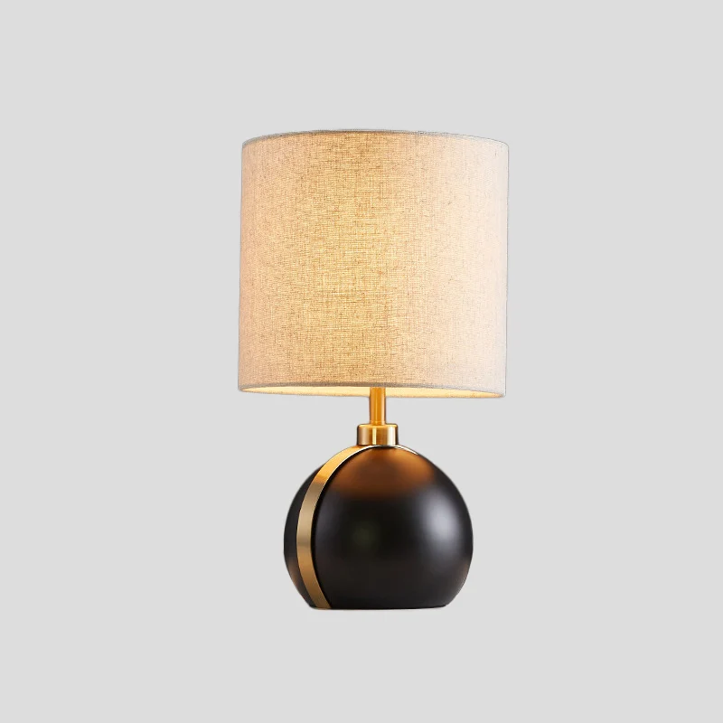 Lampe de table moderne à 1 tête en métal noir avec abat-jour cylindrique en tissu de lin noir Clearhalo