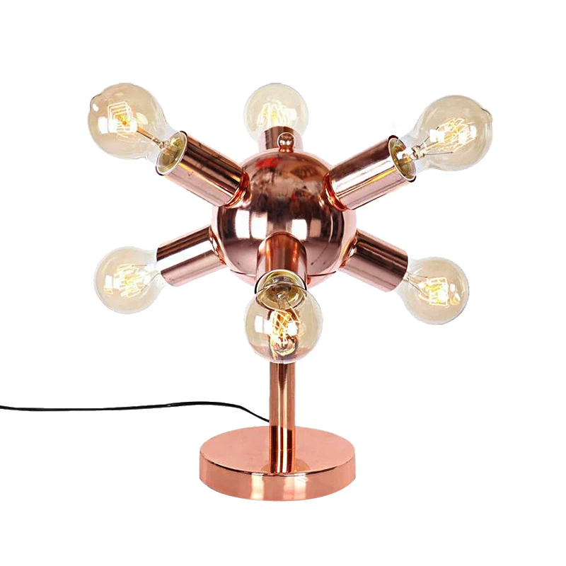 Lampe de table métallique à 6/9 têtes, style industriel, finition cuivre, éclairage de table de chambre à coucher Spoutnik...