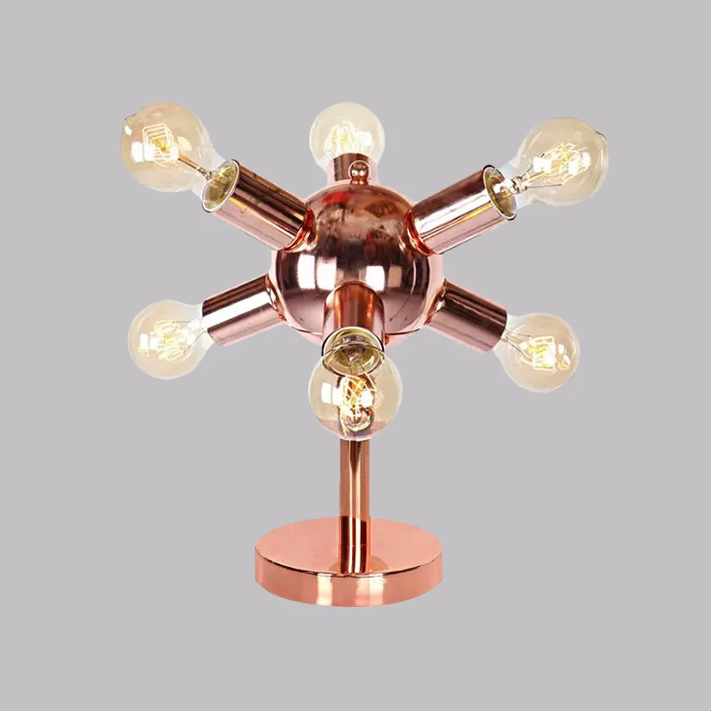 Lampe de table métallique à 6/9 têtes, style industriel, finition cuivre, éclairage de table de chambre à coucher Spoutnik...