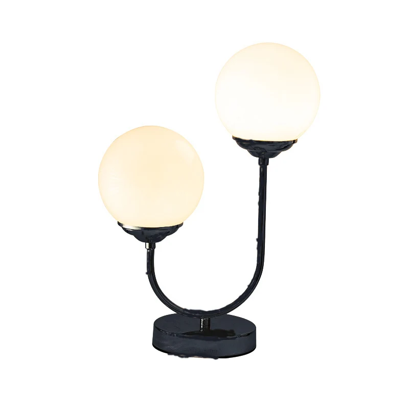 Lampe de table noire moderne à 2 têtes pour chambre à coucher, petite lampe de bureau avec abat-jour globe en verre opale...