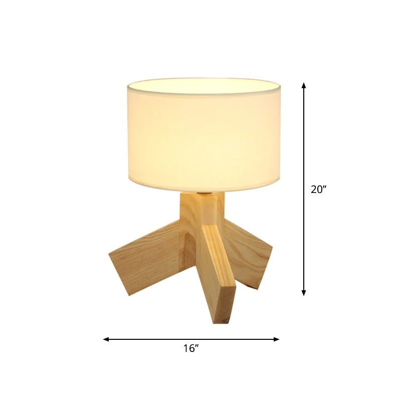 Lampe de Table nordique en tissu à tambour, ampoule unique en bois, lampe de nuit à 3 pieds pour chambre à coucher Clearhalo