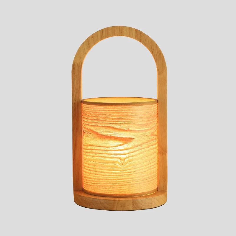 Lampe de table de nuit à anneau ovale en bois, lampe de table de nuit moderniste à 1 tête avec abat-jour en tube Clearhalo