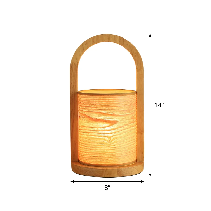 Lampe de table de nuit à anneau ovale en bois, lampe de table de nuit moderniste à 1 tête avec abat-jour en tube Clearhalo