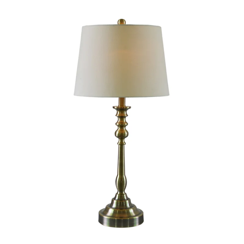 Lampe de table de nuit avec abat-jour en tissu de style rural à 1 lumière avec colonne de chandelier en or Clearhalo