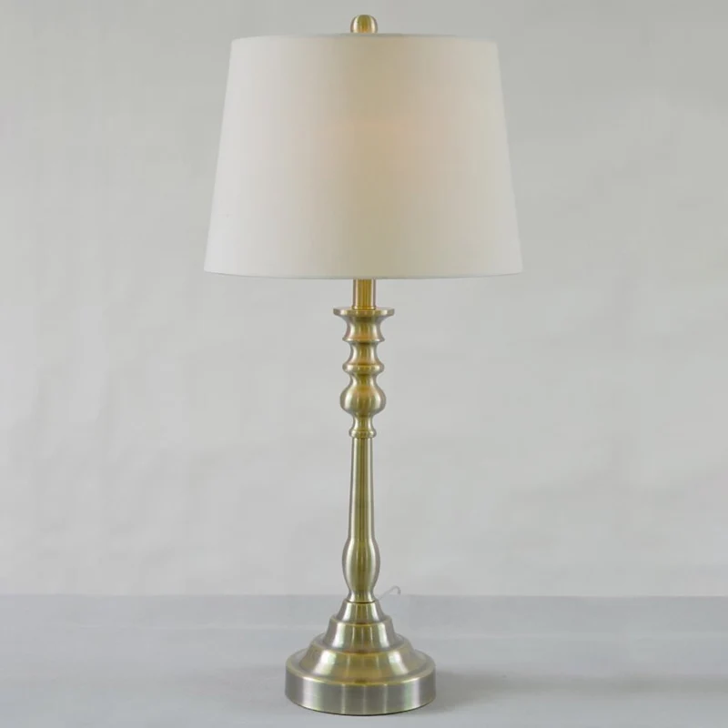 Lampe de table de nuit avec abat-jour en tissu de style rural à 1 lumière avec colonne de chandelier en or Clearhalo