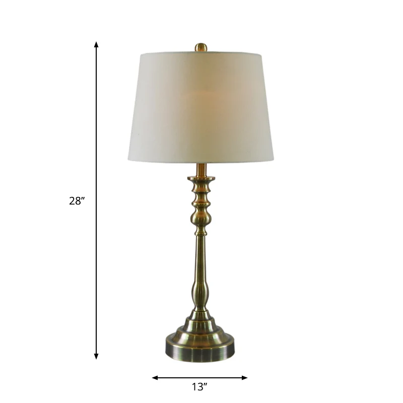 Lampe de table de nuit avec abat-jour en tissu de style rural à 1 lumière avec colonne de chandelier en or Clearhalo