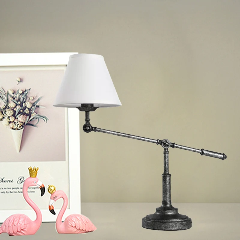 Lampe de table de nuit blanche à 1 lumière, lampe de table de chevet conique en tissu country avec conception de conduite...