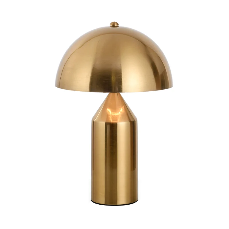 Lampe de table de nuit en forme de dôme en métal, lampe de chevet moderne à 1 lumière dorée avec base en crayon Clearhalo