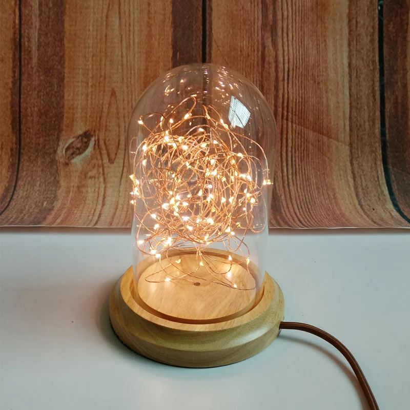 Lampe de table de nuit LED moderne, cloche beige, lampe de bureau enfichable avec abat-jour en verre transparent, base en...