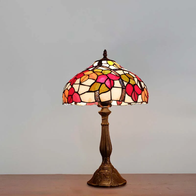 Lampe de table de nuit à 1 lumière, bol victorien, verre coupé à la main, motif floral, lampe de chevet en bronze Clearhalo