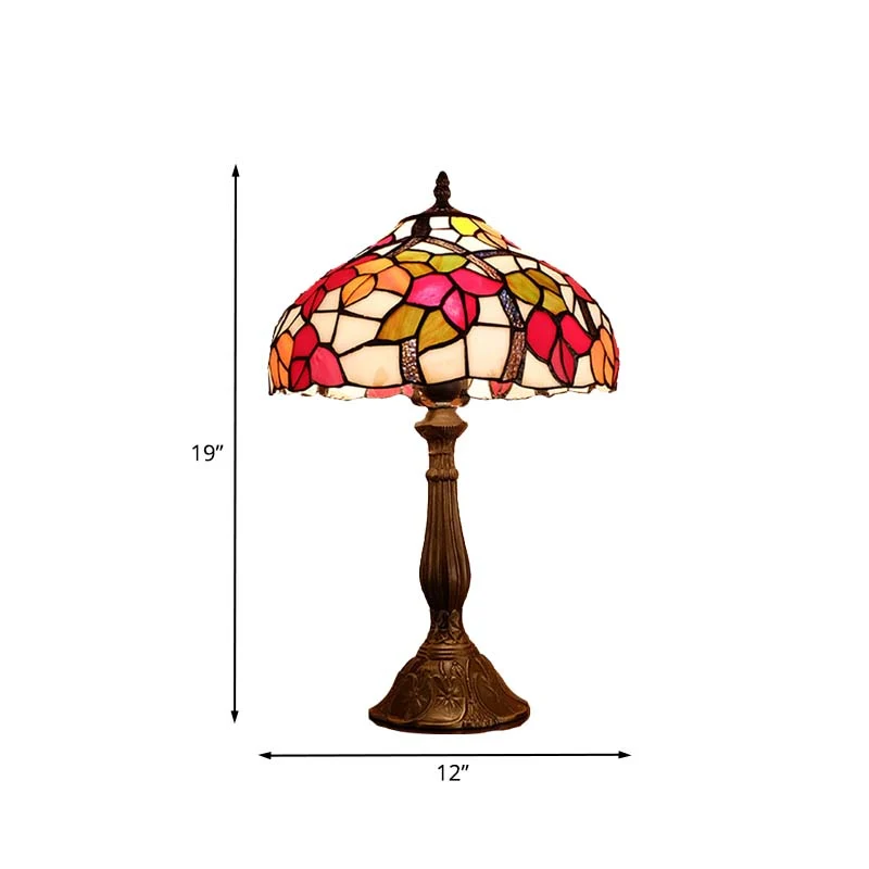 Lampe de table de nuit à 1 lumière, bol victorien, verre coupé à la main, motif floral, lampe de chevet en bronze Clearhalo