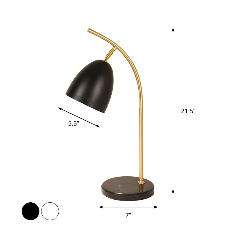 Lampe de table de nuit moderne à 1 ampoule avec abat-jour en métal, finition blanche/noire, lampe de bureau en forme de cl...