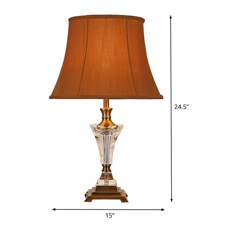 Lampe de table de nuit moderne à 1 tête, éclairage de travail évasé large en tissu marron pour chevet Clearhalo