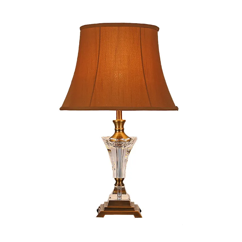 Lampe de table de nuit moderne à 1 tête, éclairage de travail évasé large en tissu marron pour chevet Clearhalo