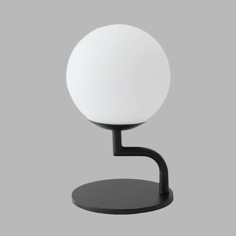 Lampe de table de nuit moderniste à LED, sphère noire, lampe de bureau à brancher avec abat-jour en verre opale Clearhalo
