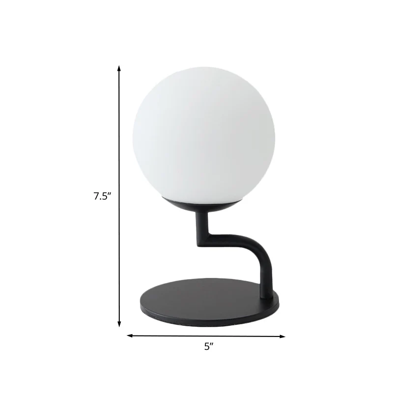 Lampe de table de nuit moderniste à LED, sphère noire, lampe de bureau à brancher avec abat-jour en verre opale Clearhalo