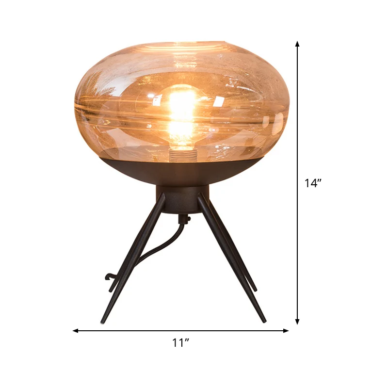 Lampe de table de nuit ovale en métal, moderne, en verre cognac, à 1 tête, pour salon, table de chevet Clearhalo