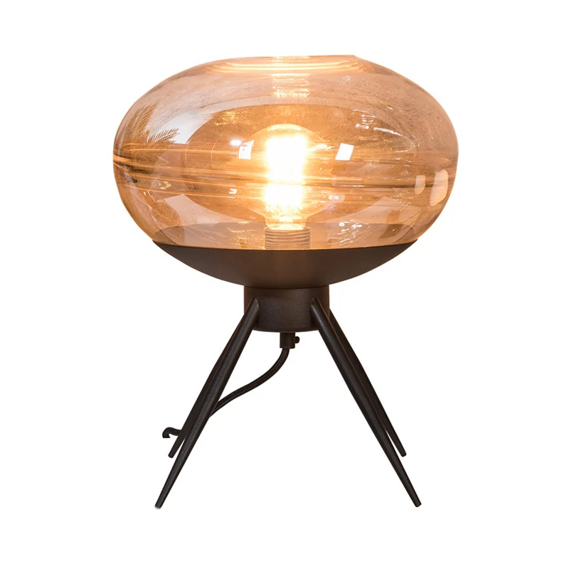 Lampe de table de nuit ovale en métal, moderne, en verre cognac, à 1 tête, pour salon, table de chevet Clearhalo