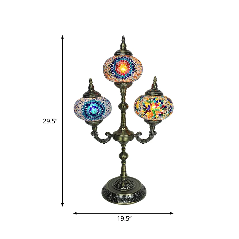 Lampe de Table de nuit ovale pour chambre à coucher, vitrail traditionnel à 3 têtes, petite lampe de bureau jaune/bleu Cle...