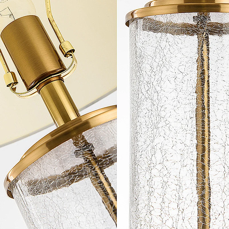 Lampe de table de nuit ronde blanche en tissu classique à 1 lumière pour chambre à coucher avec base cylindrique en verre...