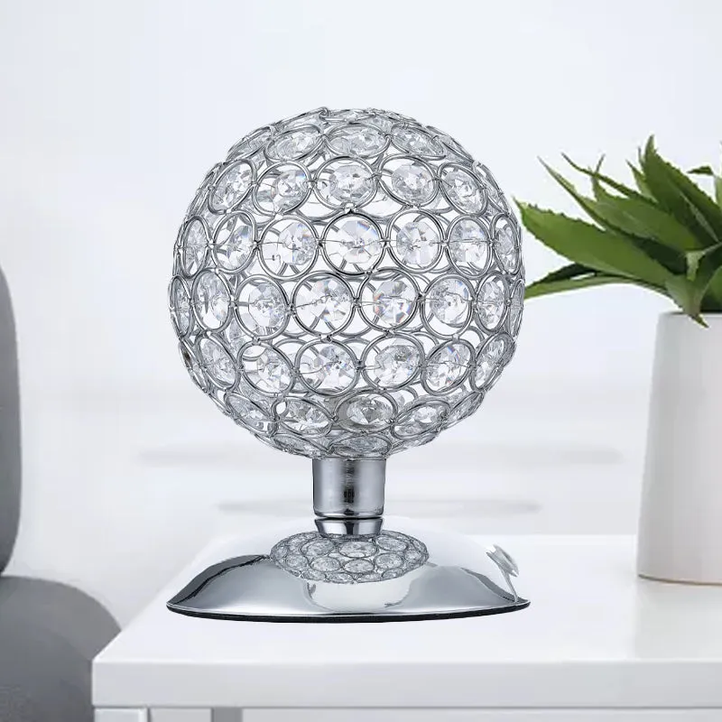 Lampe de table de nuit sphérique, abat-jour moderne incrusté de cristaux, petite lampe de bureau chromée à 1 ampoule Clear...
