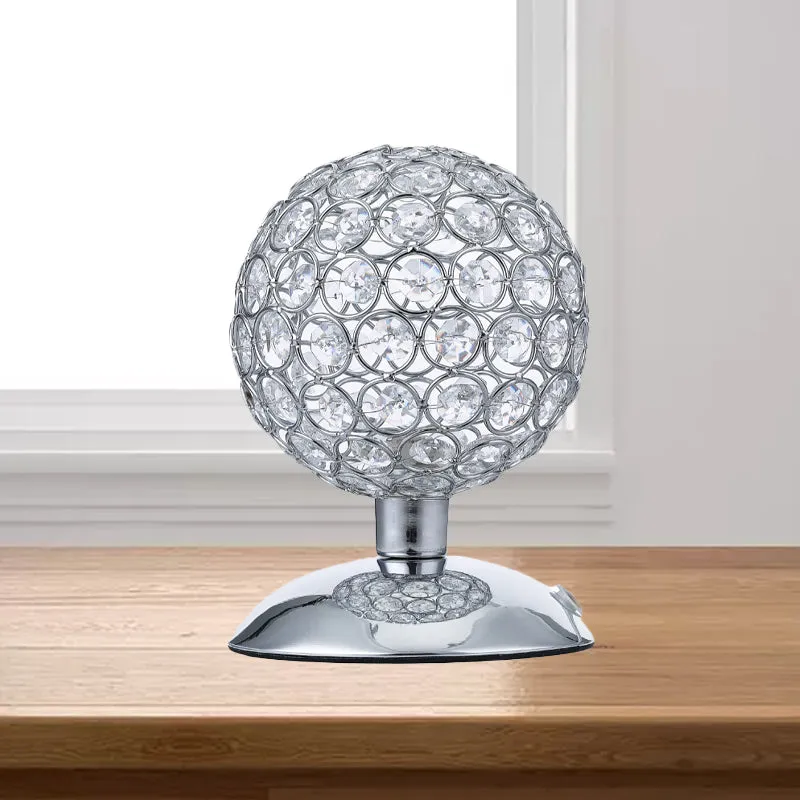 Lampe de table de nuit sphérique, abat-jour moderne incrusté de cristaux, petite lampe de bureau chromée à 1 ampoule Clear...