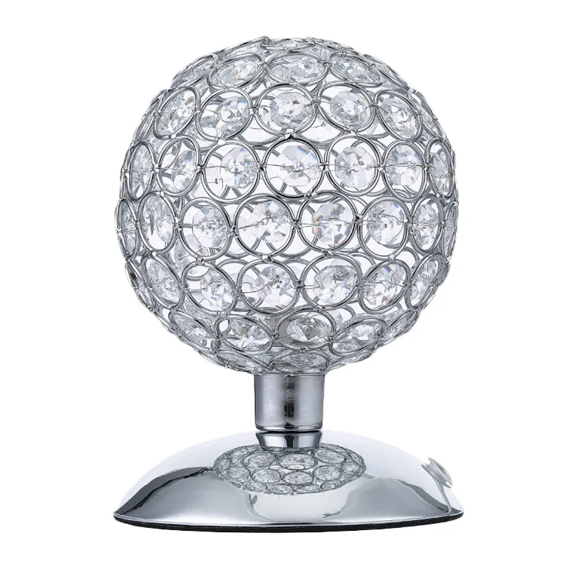 Lampe de table de nuit sphérique, abat-jour moderne incrusté de cristaux, petite lampe de bureau chromée à 1 ampoule Clear...