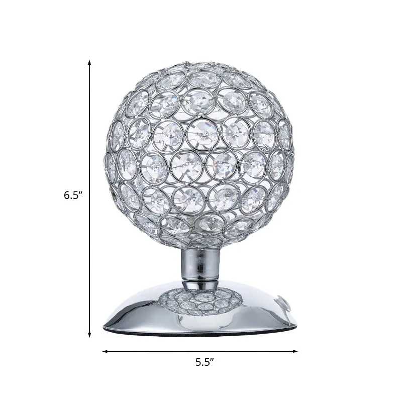 Lampe de table de nuit sphérique, abat-jour moderne incrusté de cristaux, petite lampe de bureau chromée à 1 ampoule Clear...