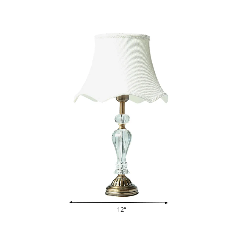 Lampe de table de nuit en tissu blanc, ampoule simple festonnée, lampe de chevet simple avec accents de cristal Clearhalo