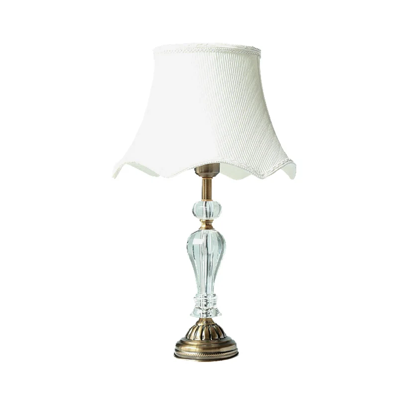 Lampe de table de nuit en tissu blanc, ampoule simple festonnée, lampe de chevet simple avec accents de cristal Clearhalo