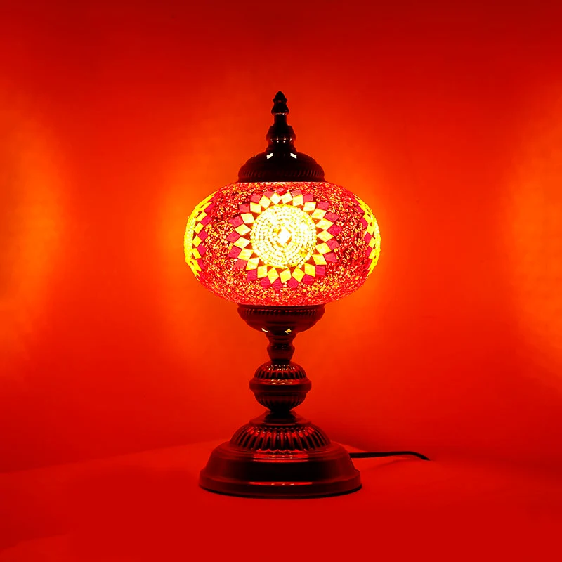 Lampe de Table de nuit tour chambre à coucher, vitrail méditerranéen, 1 ampoule rouge/bleu/jaune et bleu, lampe de chevet...
