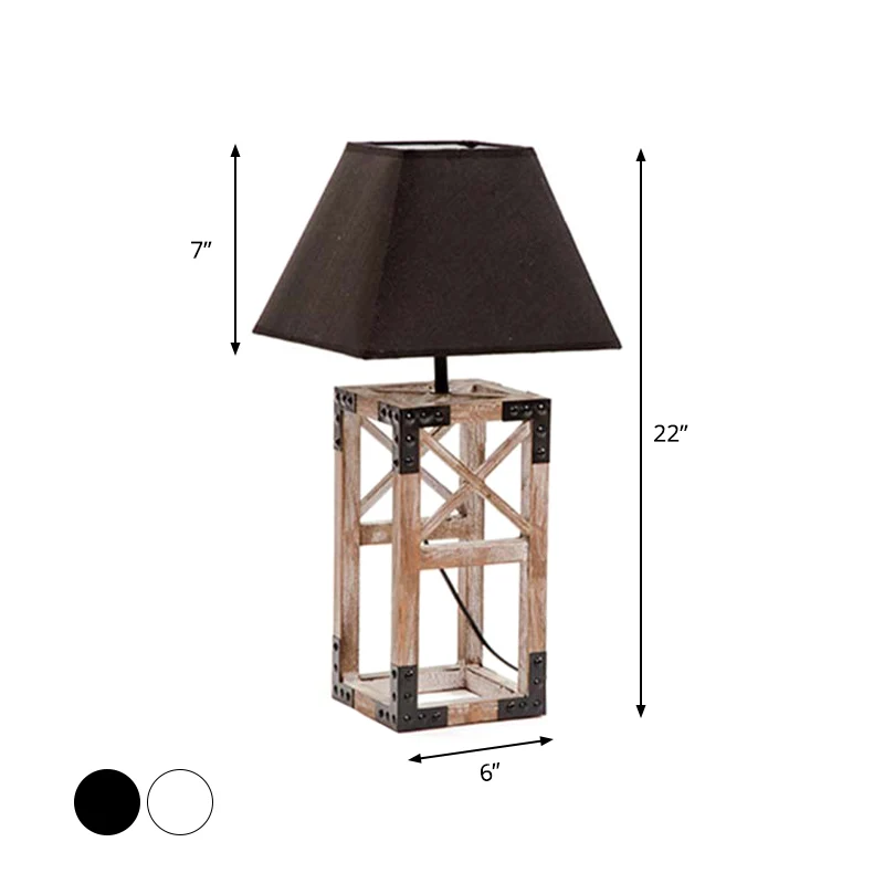 Lampe de table de nuit trapézoïdale finition blanche/noire, lampe de table de nuit moderniste en tissu à 1 ampoule avec ca...