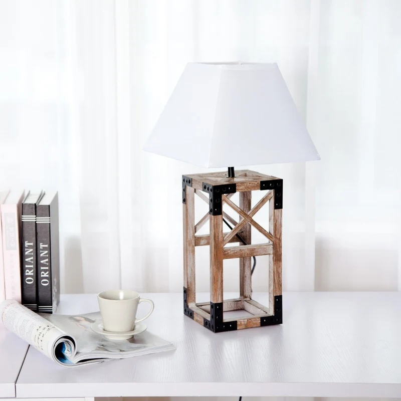 Lampe de table de nuit trapézoïdale finition blanche/noire, lampe de table de nuit moderniste en tissu à 1 ampoule avec ca...