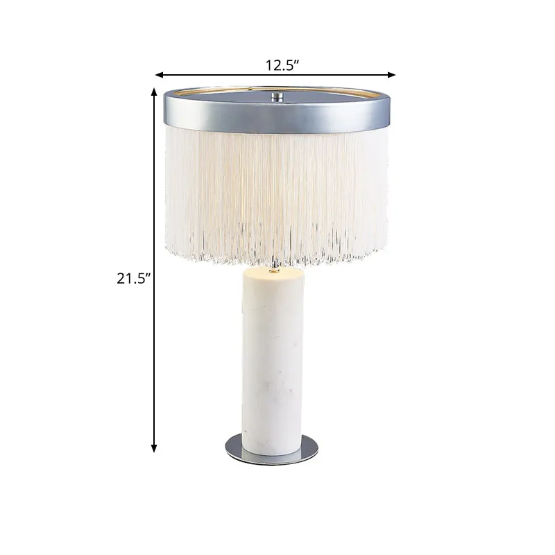 Lampe de table de nuit en tube de pierre Lampe de bureau contemporaine à 1 lumière en blanc avec décoration à pampilles Cl...