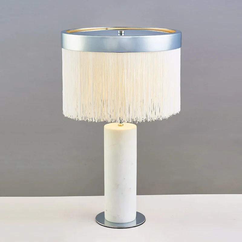 Lampe de table de nuit en tube de pierre Lampe de bureau contemporaine à 1 lumière en blanc avec décoration à pampilles Cl...