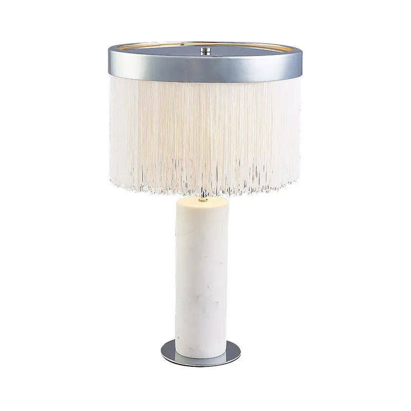 Lampe de table de nuit en tube de pierre Lampe de bureau contemporaine à 1 lumière en blanc avec décoration à pampilles Cl...