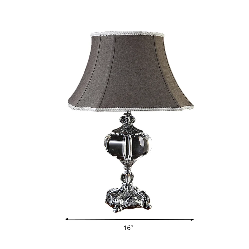 Lampe de table de nuit évasée à tête unique en tissu gris avec base en cristal Clearhalo
