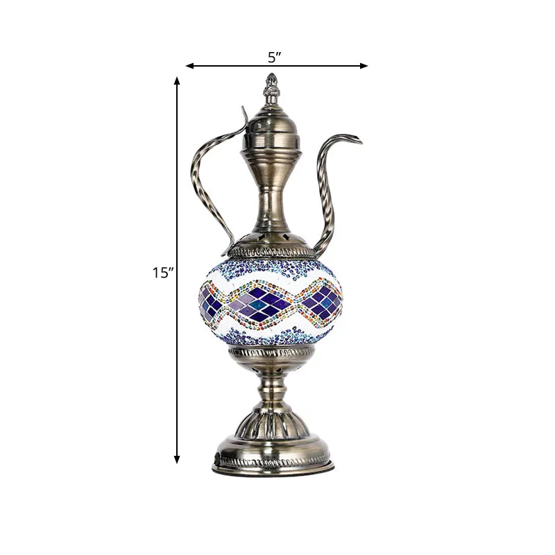 Lampe de Table de nuit Vintage en forme de théière, 1 ampoule, vitrail rose/violet/bleu et violet, lampe de chevet pour ch...