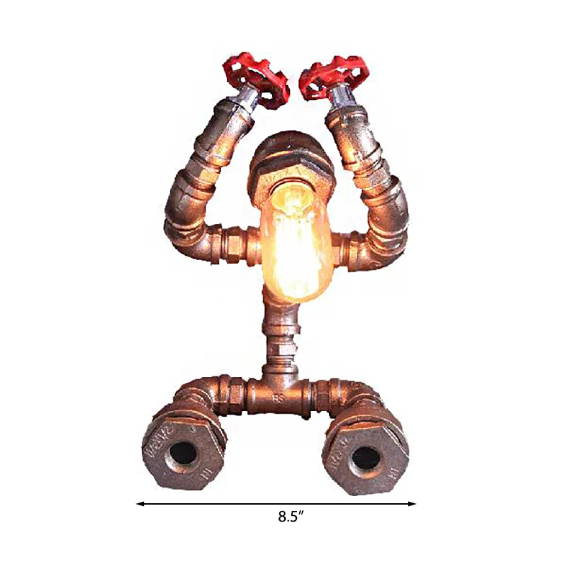 Lampe de Table Robot en Fer Forgé avec Valve d'Eau Steampunk 1 Ampoule Lampe de Table de Café en Argent Clearhalo