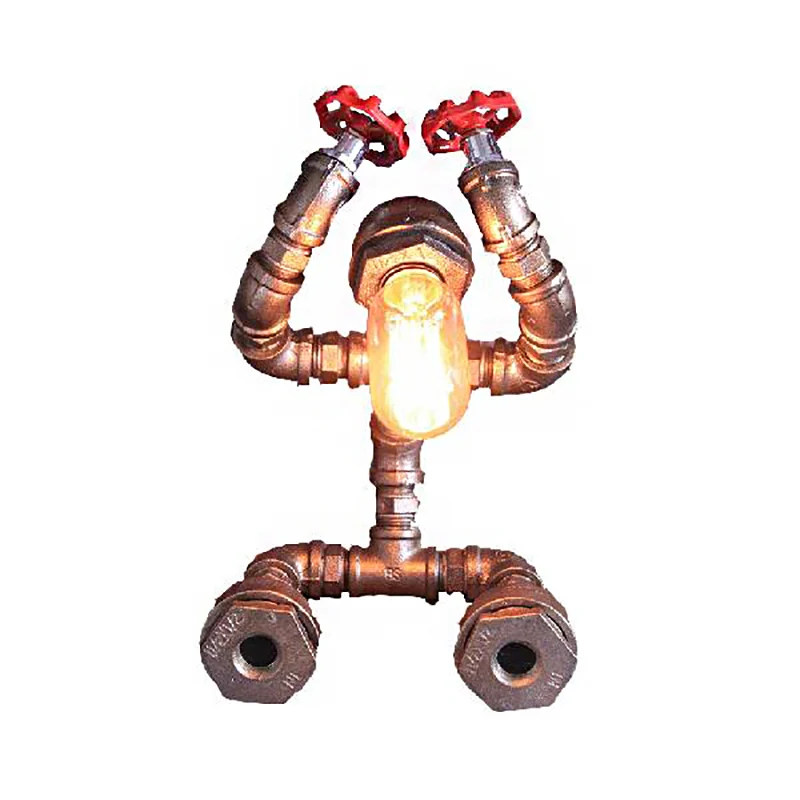 Lampe de Table Robot en Fer Forgé avec Valve d'Eau Steampunk 1 Ampoule Lampe de Table de Café en Argent Clearhalo