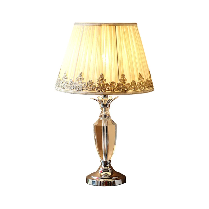 Lampe de table de salon à 1 ampoule en cristal K9, abat-jour empire minimaliste, blanc, 21,5"/24" de long Clearhalo