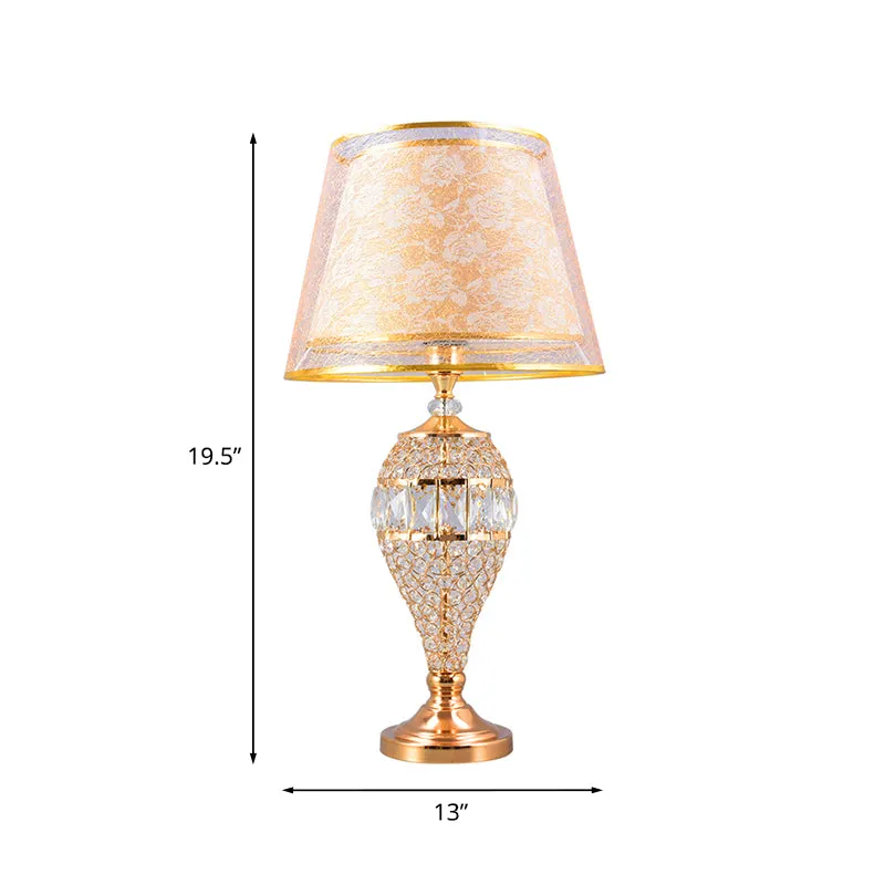 Lampe de table de salon en forme de larme, lampe de nuit traditionnelle en cristal doré à 1 lumière avec abat-jour en tiss...