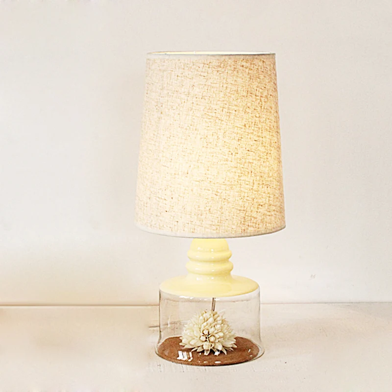 Lampe de table seau pastorale, veilleuse en tissu à 1 ampoule, transparent/bleu/noir, avec fleur séchée et base en verre C...