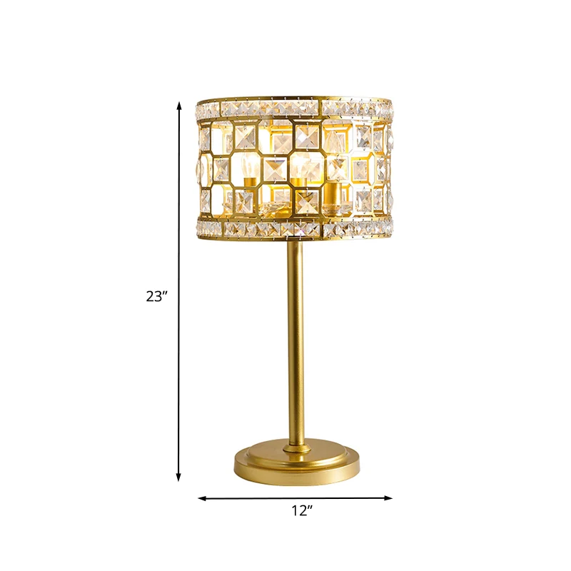Lampe de table à tambour ajourée dorée, cristal K9 traditionnel, 3 lumières, pour salon, table de nuit Clearhalo