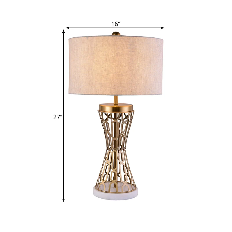 Lampe de table tambour en tissu, éclairage de travail traditionnel à 1 lumière pour chambre à coucher, doré avec serviette...